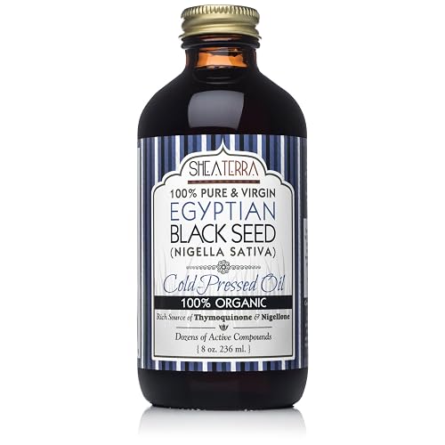 Shea Terra Egyptian Black Seed Cold Pressed Extra Virgin Oil, All Natural Oil to Support Immune System, Encourage Hair Growth & Skin Tone, Assist in