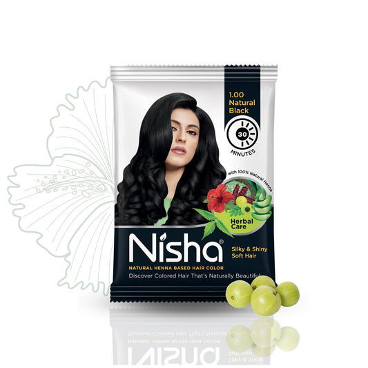 Nisha Natural Henna Based Hair Color (Natural Black) 10GM Pack of 10