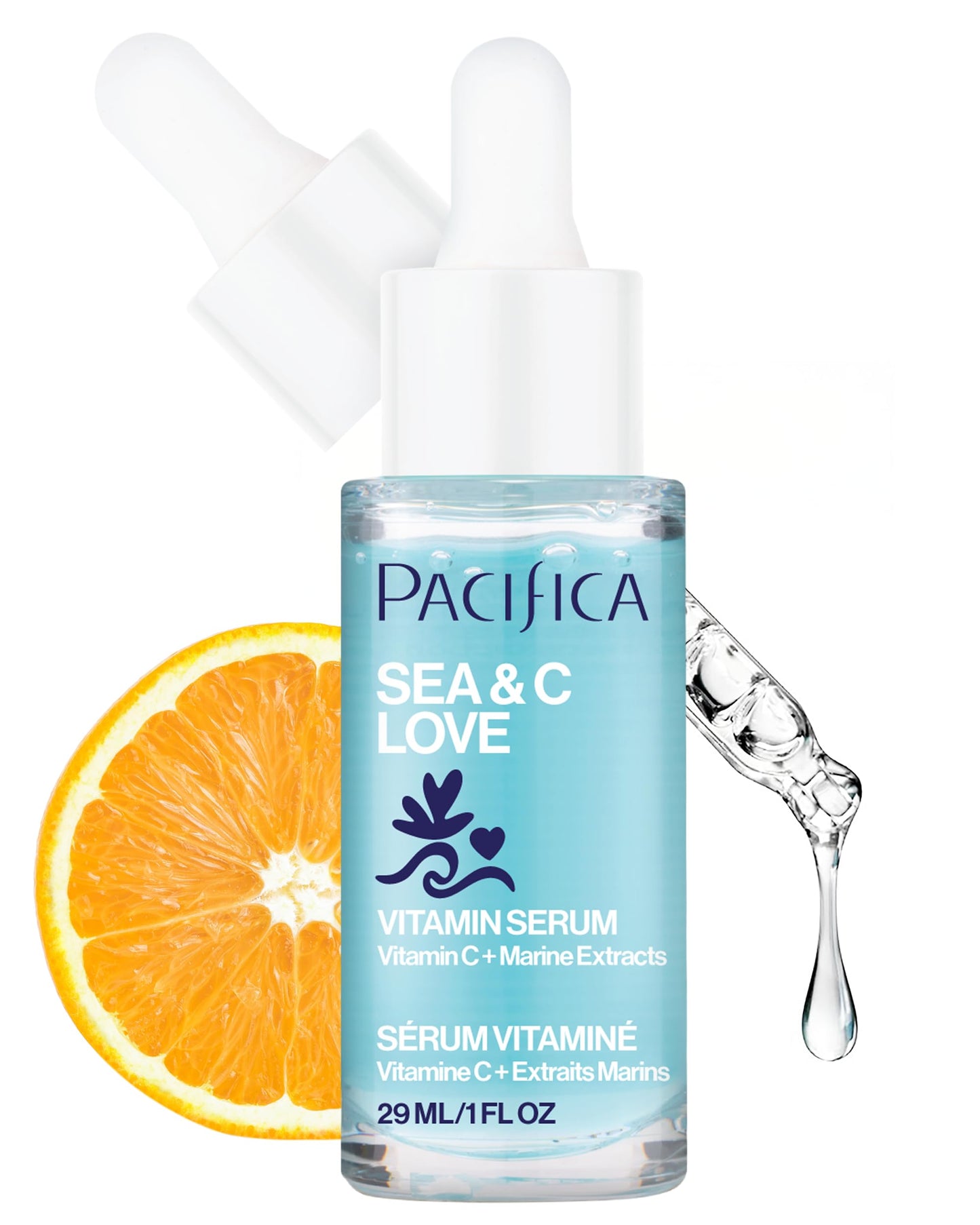 Pacifica Beauty Sea and C Love Vitamin C Serum, Skincare, Hyaluronic Acid, Green Tea, Marine Extracts, Blue Light Protection, Brightening