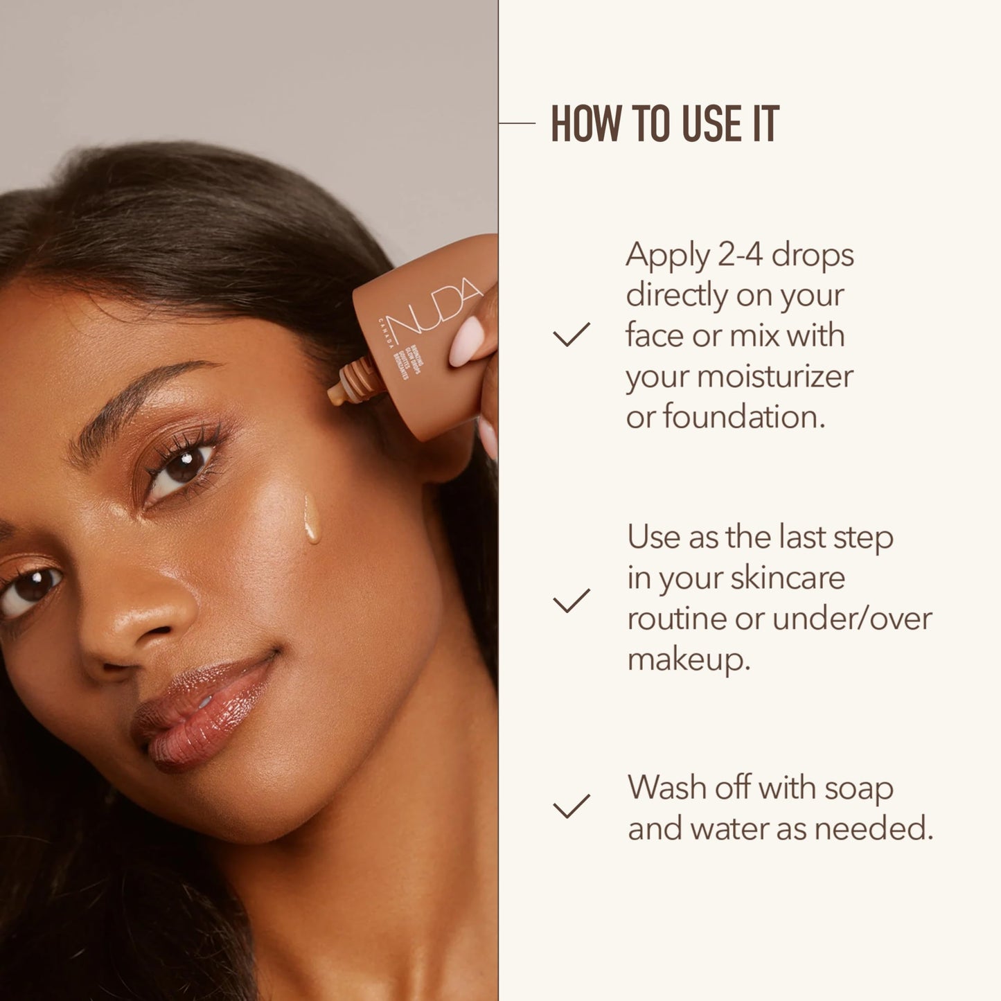 Nuda GlowDrops | Squalene, Ginger, Lavender, & Moringa-Infused Glow Bronzing Drops for Face | Lightweight, Buildable, & Blendable Liquid Bronzer