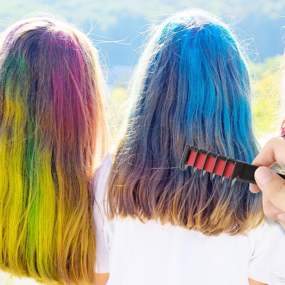 Vibrant 10 Color Hair Chalk Combs with Glitter, Temporary & Washable Hair Dye for Teens, Party, Halloween, Christmas Gift (10 Colors)