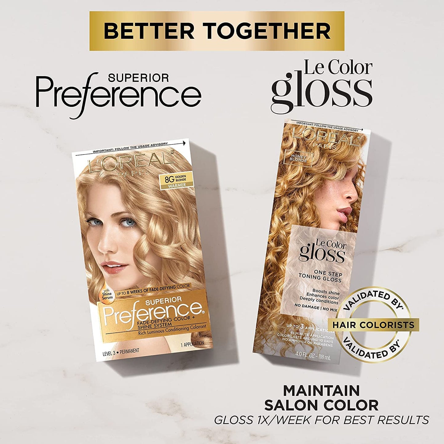 L'Oreal Paris Superior Preference Fade-Defying + Shine Permanent Hair Color, 8G Golden Blonde, Pack of 2, Hair Dye