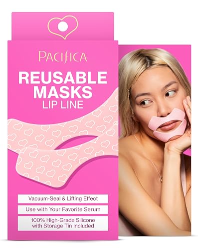 Pacifica Beauty Reusable Lip Line Mask, Skincare, Silicone Mask, For Fine Lines and Wrinkles, Lift and Firm, Pair with Serum, Storage Tin Included