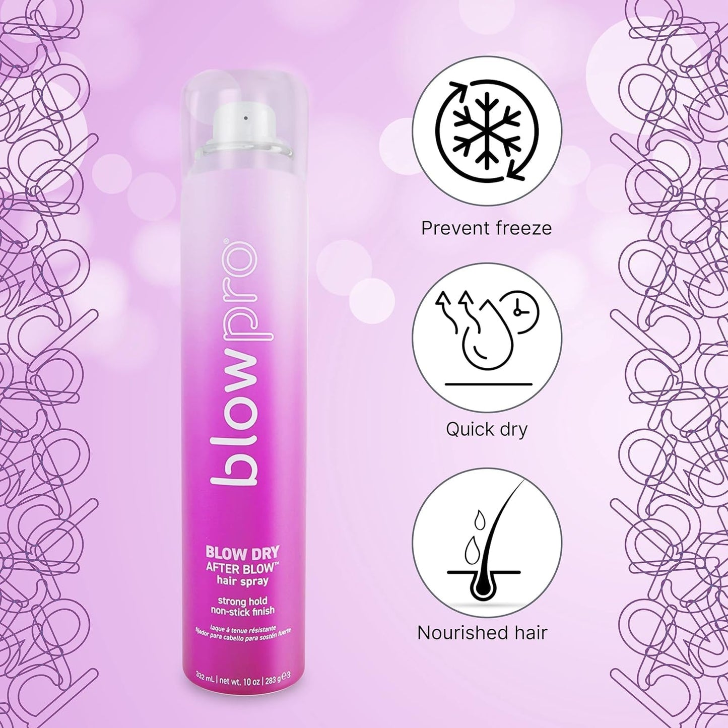 blowpro After Blow Strong Hold Finishing Spray 10oz, Adds Shine, Volume & Frizz Control without Buildup, Soy Protein Helps Strengthen Hair, 100%
