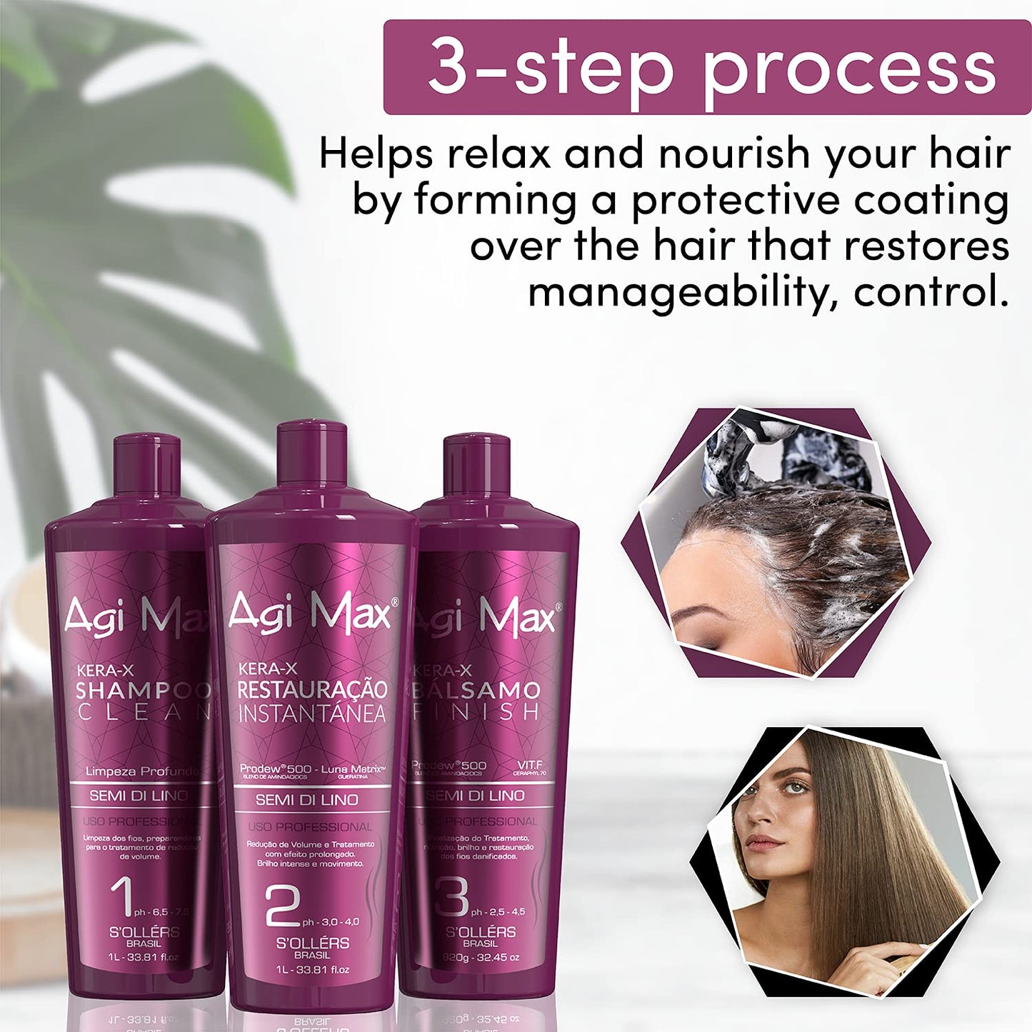 Agi Max Brazilian Keratin Hair Treatment Kit 1000ml - 3 Steps - The Best Straightening!