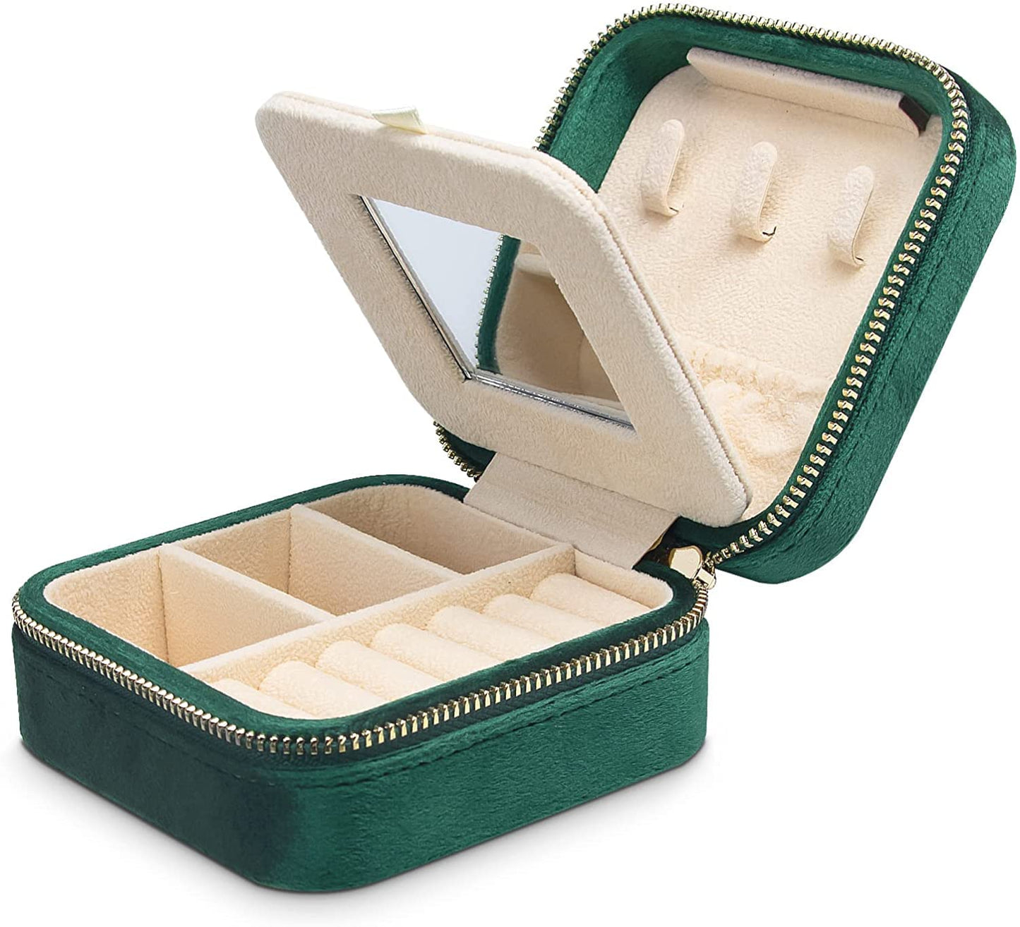 SoleGood Plush Velvet Small Jewelry Box Necklace Ring Storage Organizer Mini Jewelry case Jewelry Travel Organizer for Women Girls (Green)