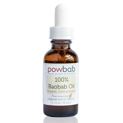powbab 100% Baobab Oil Cold Pressed, Raw Essential Organic Body Oil for Hair and Nail. Face Cleansing Skincare Moisturizer from Baobab Seeds. African