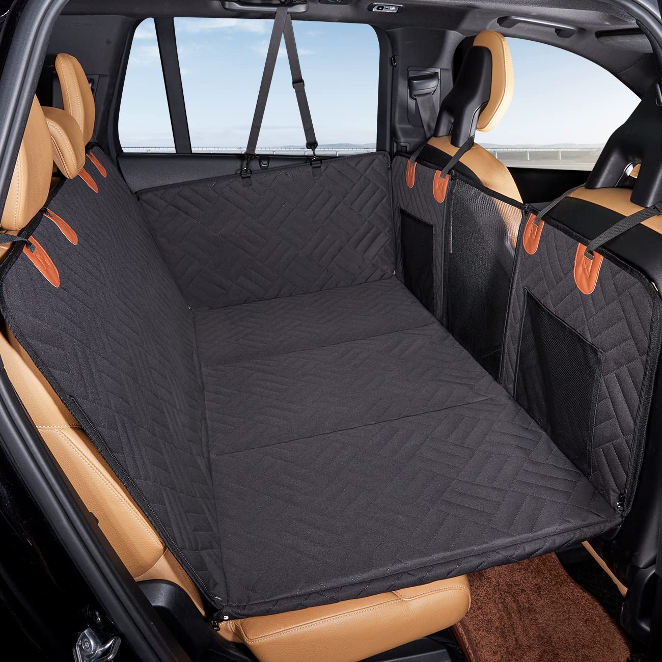 YJGF Back Seat Extender,Dog Seat Cover for Back Seat,Hard Bottom Car Seat Cover for Dogs,Dog Hammock for Car,Back Seat Pet Cover for Dogs(Black)
