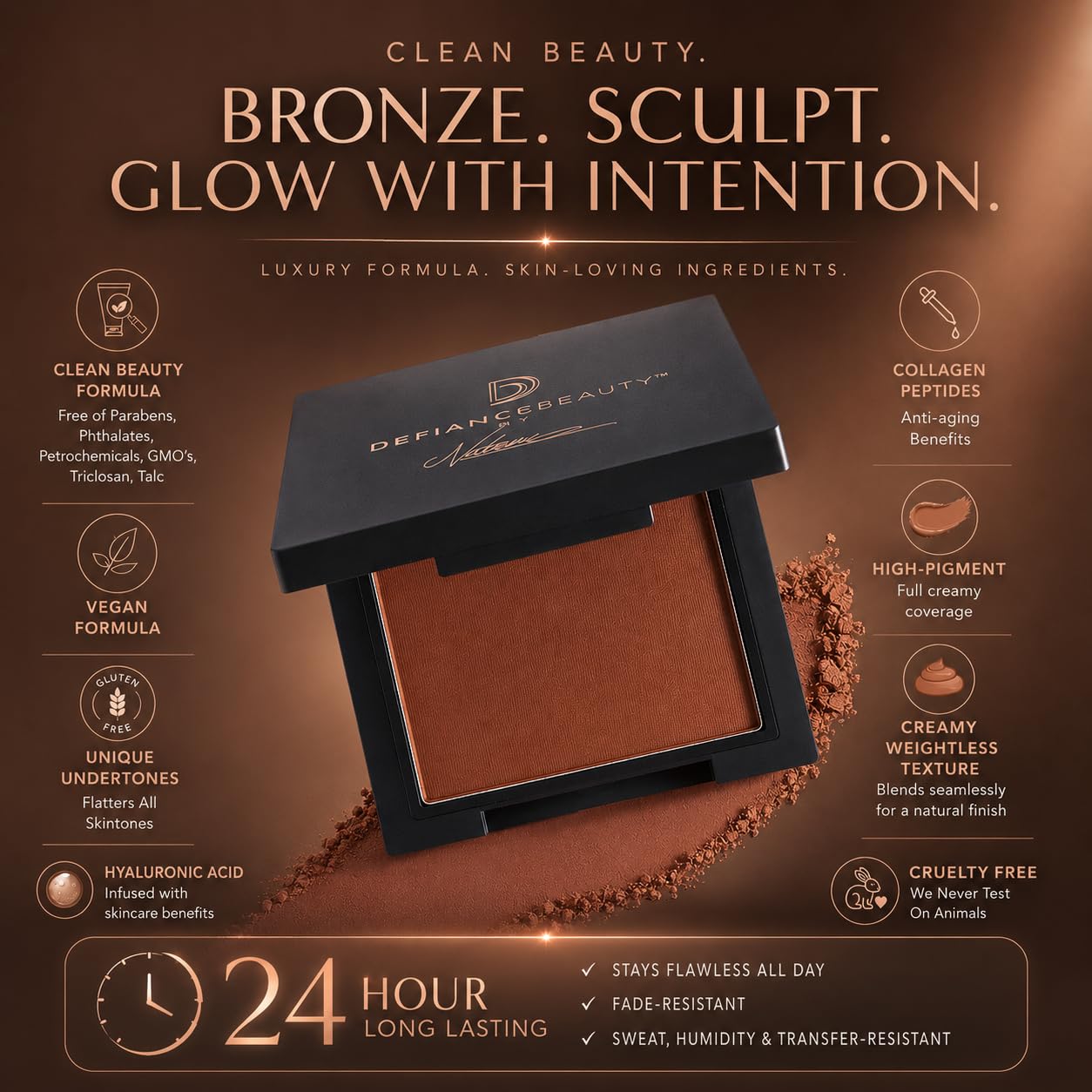 Defiance Beauty Immortal Envy Satin Sovereign Bronzer - Velvety-Matte, Rich Chocolate, Buildable, Long-Lasting, Vegan & Cruelty-Free, Infused