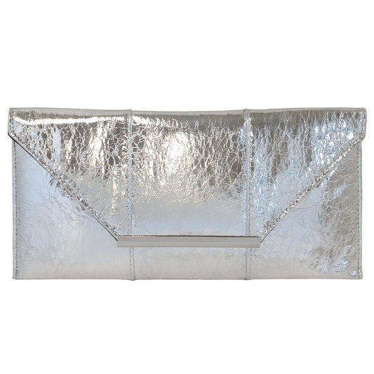 JNB Crushed Metallic Envelope Clutch, Silver