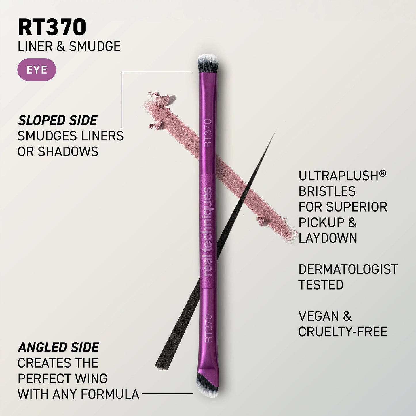 Real Techniques Liner & Smudge Brush, Dual-Ended Eye Brush for Eyeliner, Eyeshadow & Smoky Eye Blending, Precision Detail Makeup Brush with Soft