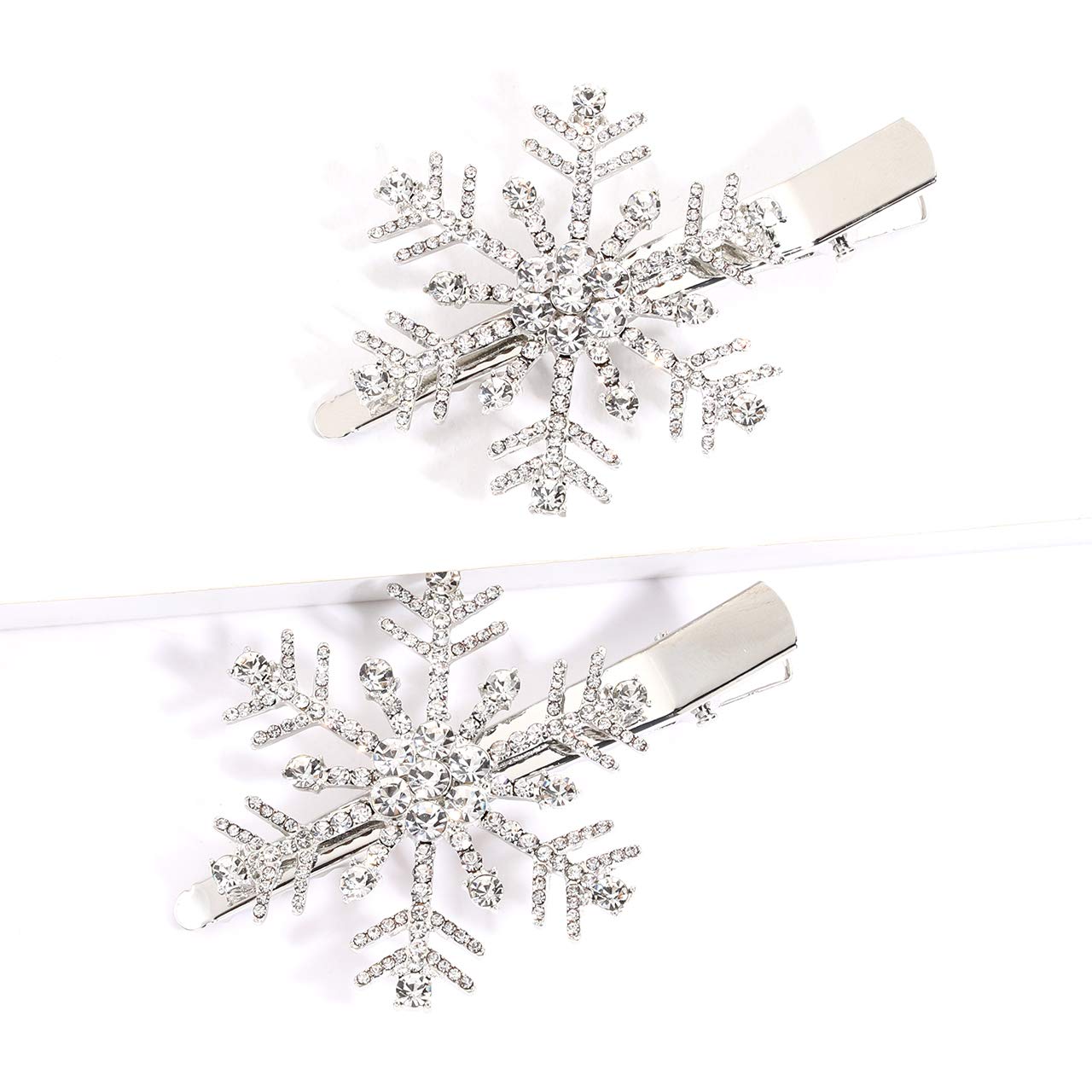 HZEYN Christmas Snowflake Hair Clips Winter Holiday Jewlry Big Crystal Snowflake Hairpin Barrette Wedding Bridal Hair Accessories (Silver)