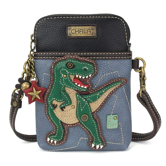 Chala Handbags T-Rex Cellphone Crossbody Handbag - Convertible Strap Blue 5" x 7.5" x 1" Fashion CHALA