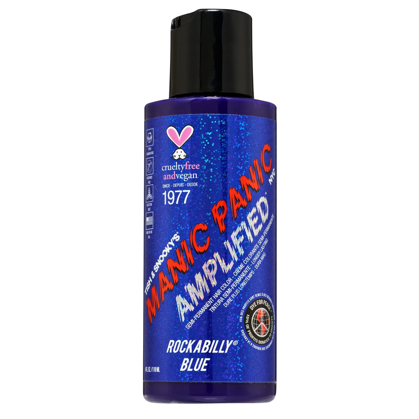 MANIC PANIC Rockabilly Blue Hair Dye - Amplified - Semi Permanent Strongest True Neutral Blue Hair Color For Dark or Light Hair - Vegan, PPD