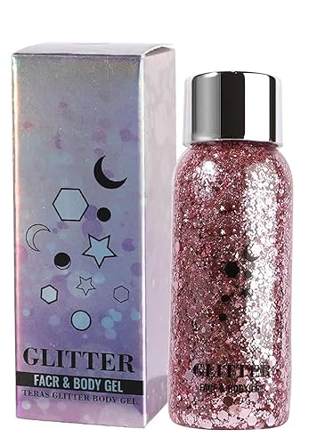 JUDEWY Body Glitter Gel, Face Glitter Body Glitter Glitter Liquid Eyeshadow, Face Hair Nail Glitter, Holographic Makeup Festival Glitter Makeup (04)