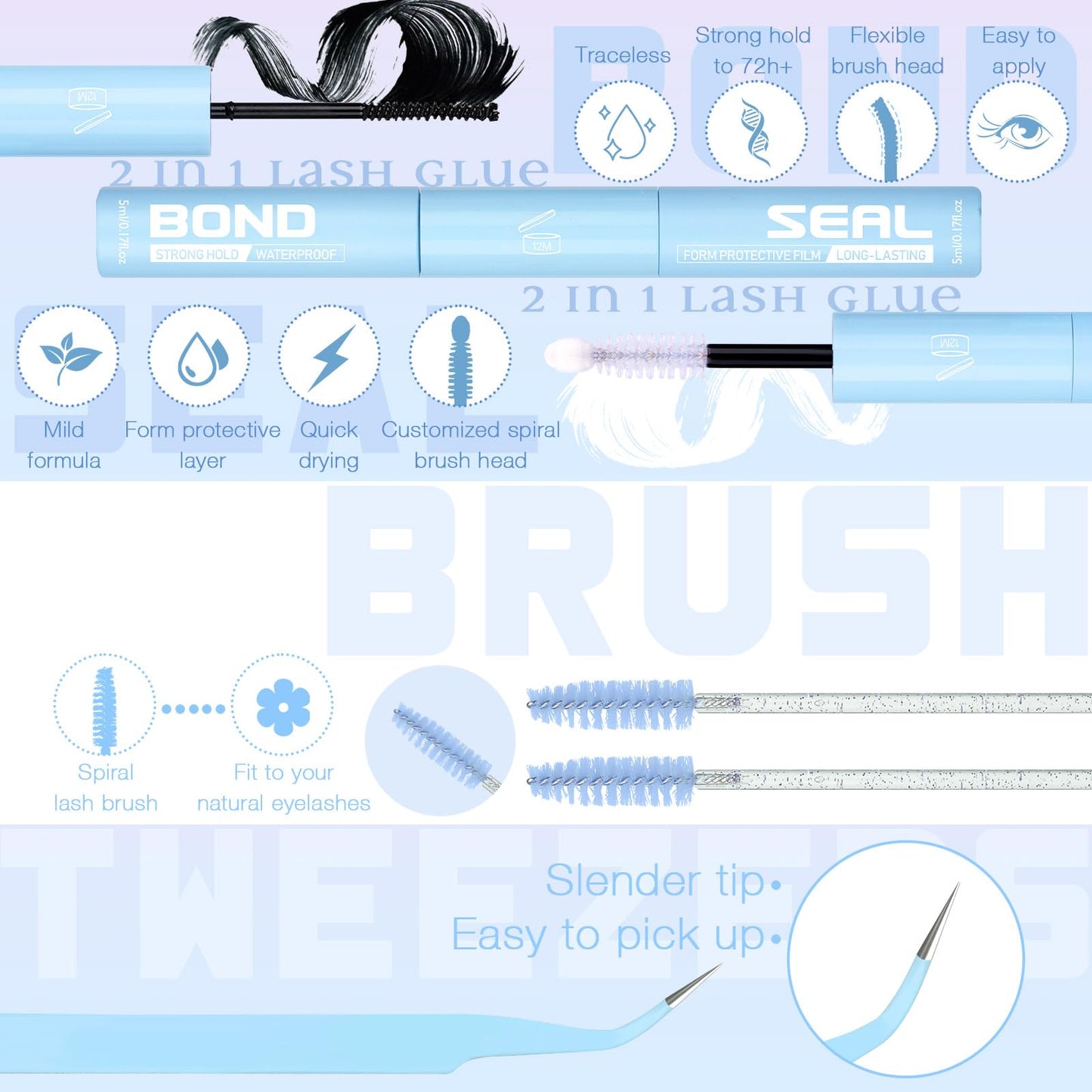 Natural Lash Clusters Kit Invisible Band Eyelash Clusters DIY Lash Extension Kit Wispy Eyelash Extension Kit Clear Band Cluster Lashes with Lash Glue Beauty and Personal Care zanlufly