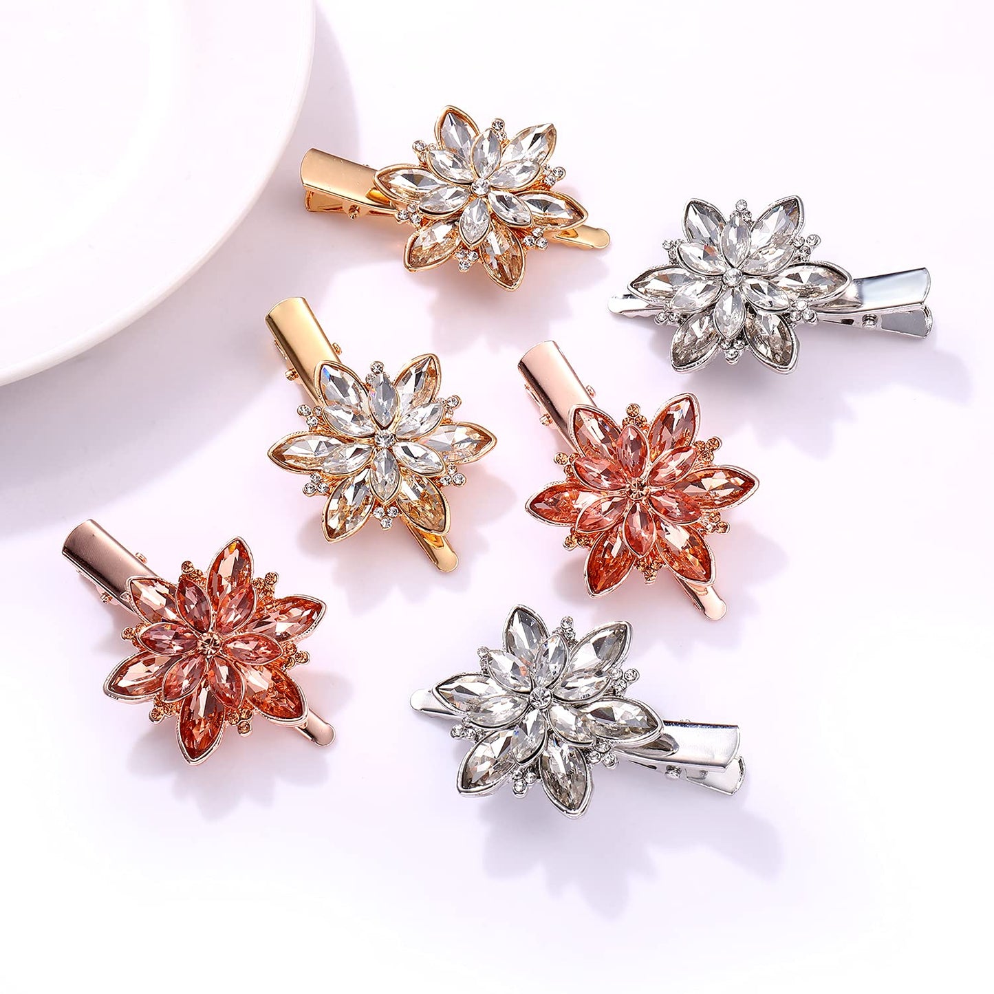 BVGA 3 Pairs Hair Barrettes for Women, Crystal Rhinestone Bangs Hair Clips Metal Flower Butterflies leaf Clips Decorative Hair Accessories for Women