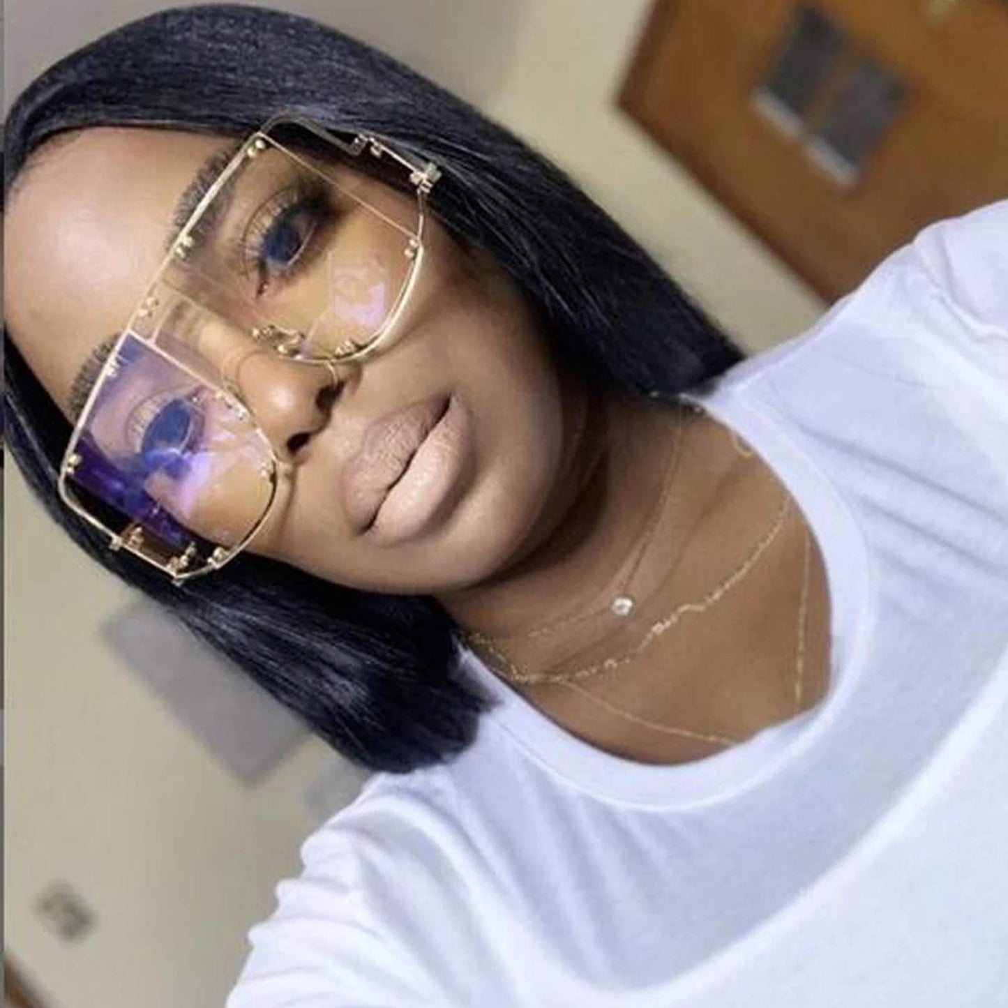 COTIA/Fashion Square Sunglasses Women New Oversized Mirror Men Shades Glasses Luxury Brand Metal Rivet Fashion Female Eyewear (gold clear)