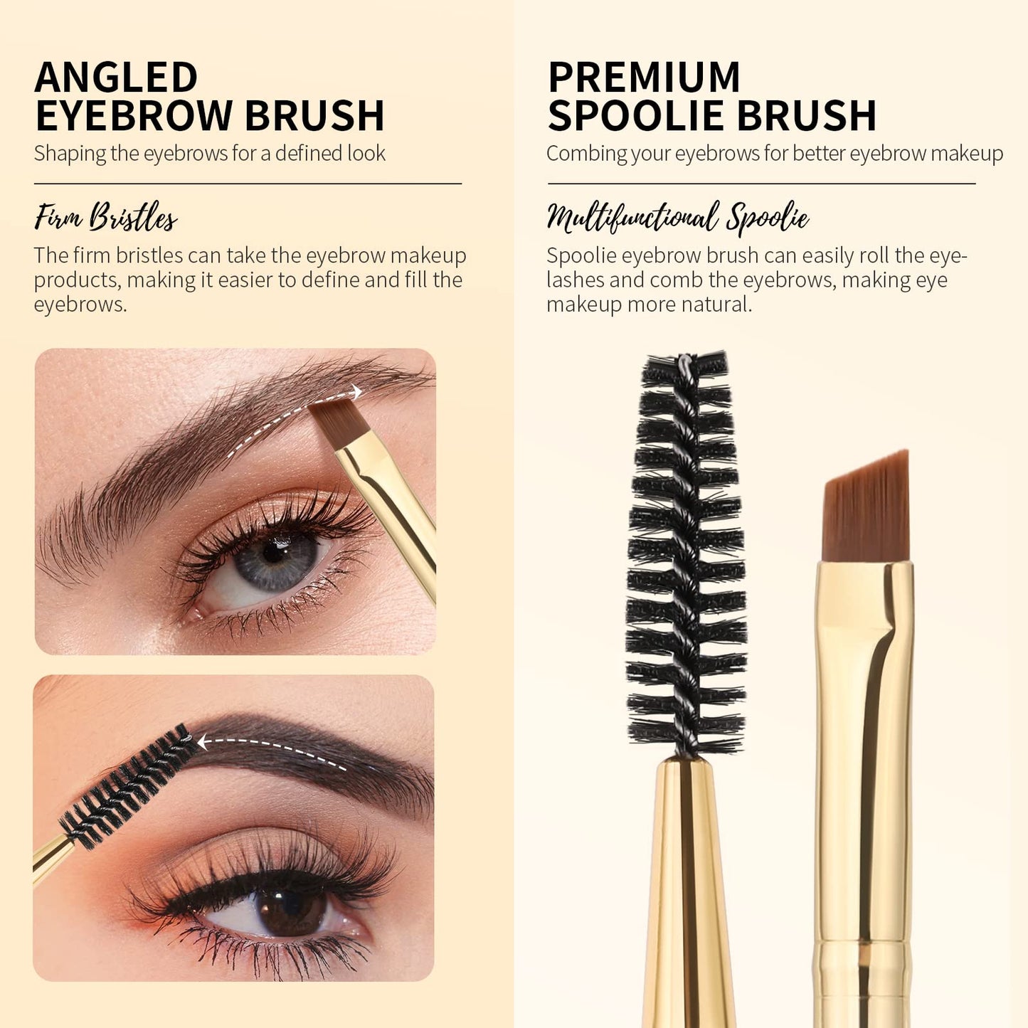 Docolor Eyebrow Brush Duo Eyebrow Spoolie Professional Angled Eye Brow Brush Perfect for Lining and Shaping Brows, Spoolie for Brows or Lashes White