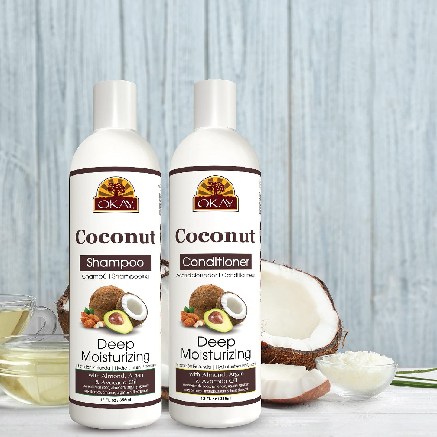 OKAY Coconut Deep Moisturizing Hair Care Gift Set (2 x 12 oz) - Hydrating Shampoo & Conditioner Duo for Dry, Damaged Hair, Restores Moisture