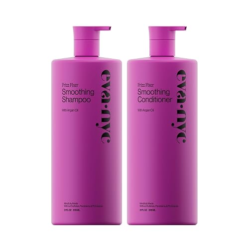 Eva NYC Anti-Frizz Shampoo and Conditioner Set with Argan Oil + Sunflower Seed Oil - Leaves Hair Soft, Shiny and Nourished - Sulfate-Free - Warm