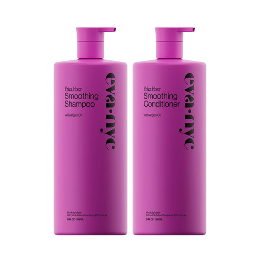 Eva NYC Anti-Frizz Shampoo and Conditioner Set with Argan Oil + Sunflower Seed Oil - Leaves Hair Soft, Shiny and Nourished - Sulfate-Free - Warm