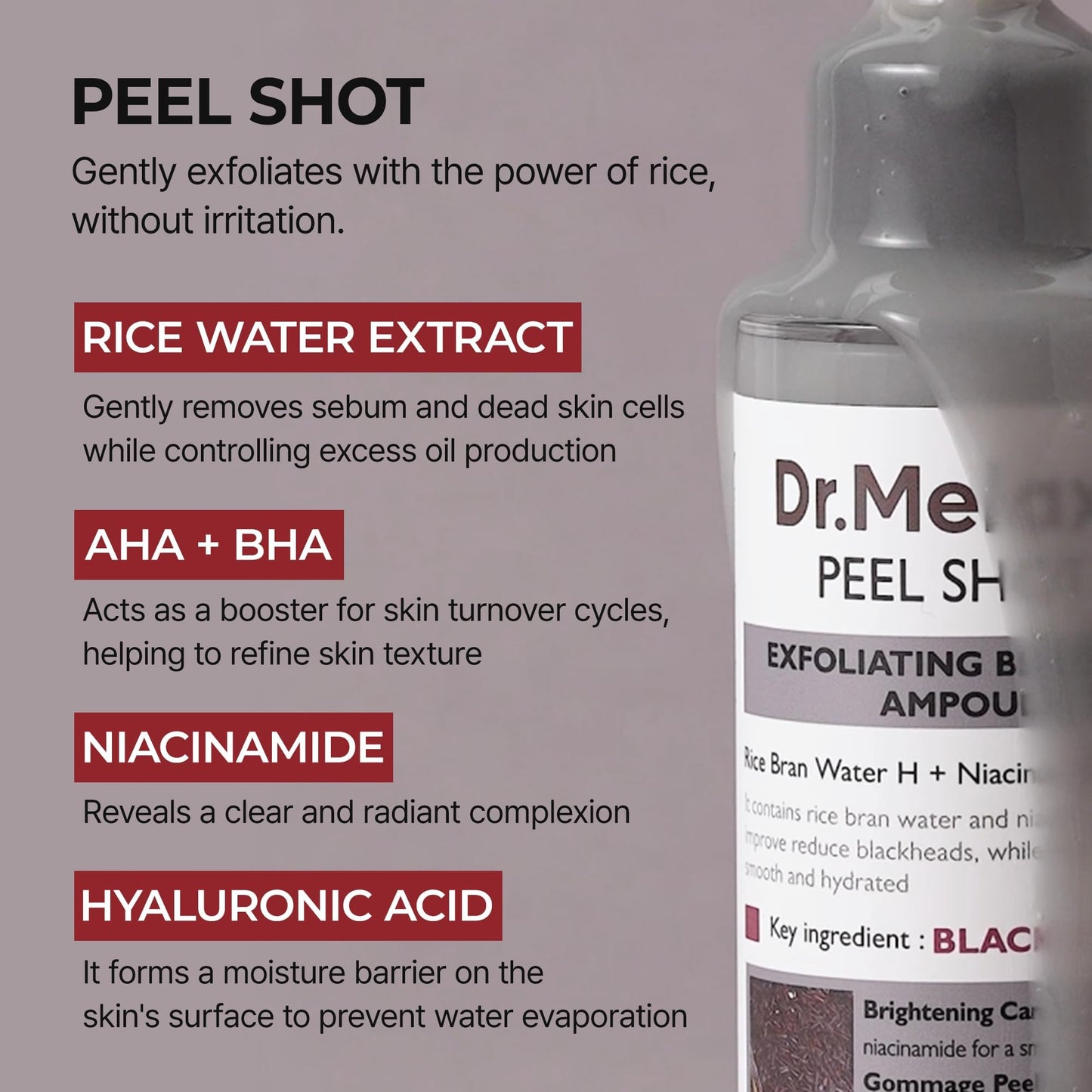 Dr.Melaxin Peel Shot Black Rice Exfoliating Ampoule, Face Exfoliator with AHA BHA Niacinamide Rice Bran Water, Blackhead Remover, Pore Minimizer Beauty and Personal Care Dr.Melaxin