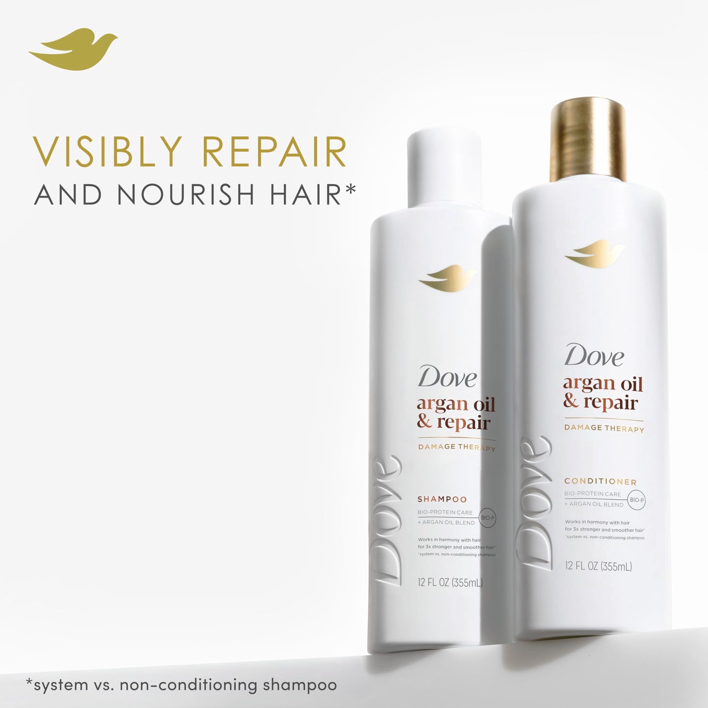 Dove Shampoo Argan Oil & Repair for Fine Hair with Bio-Protein Care Technology and Argan Oil Blend 12 Fl Oz