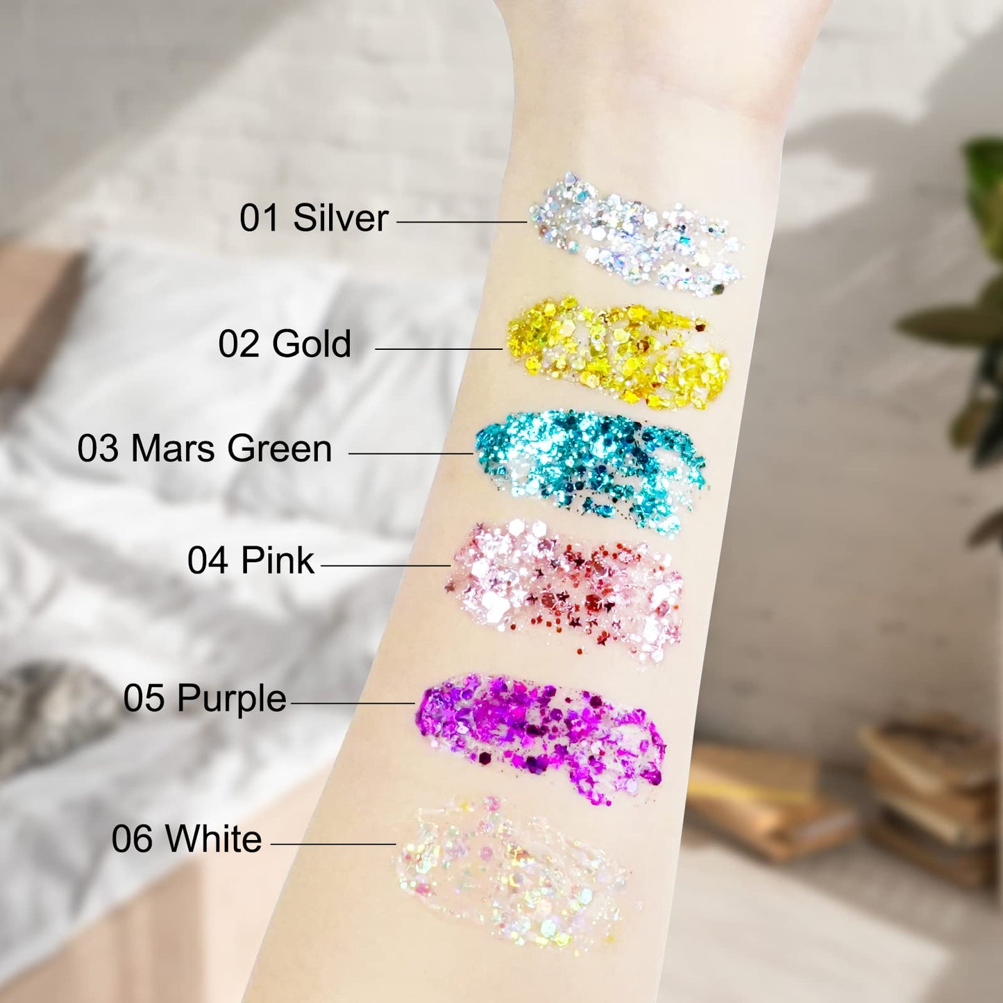 6Pcs Body Glitter for Women - Holiday Glitter Gel for Face &Body & Hair & Nail DIY?Hair Glitter Gel Create A Stunning Visual Feast ?Multiple Purpose