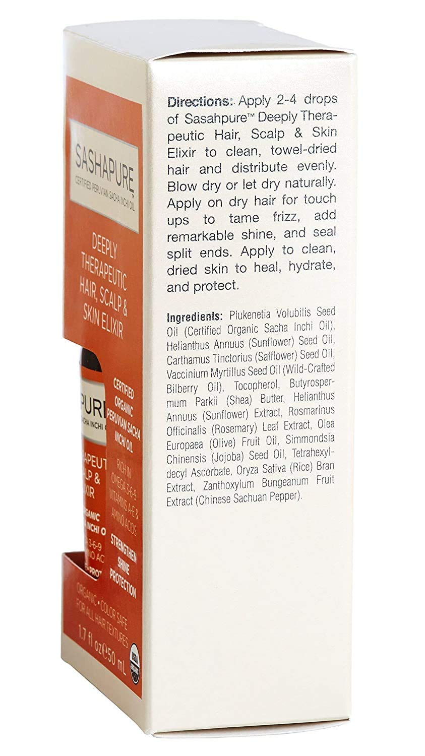 SASHAPURE Deeply Therapeutic Hair Scalp & Skin Elixir, Organic Hair Serum with Sacha Inchi Oil - Strengthen, Shine, Protection, 1.7 fl.oz.