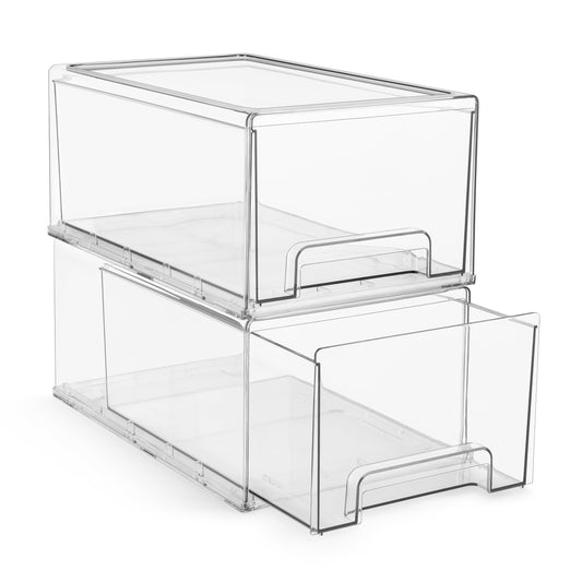 Sorbus Large Clear Stackable Storage Drawers - 2-Pack Plastic Organizer Bins with Handles - Stackable Pull-Out Storage Drawers for Closet, Pantry…