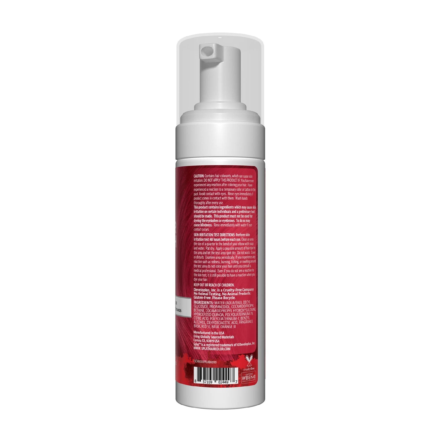 Splat Color Crush Bold Foam Hair Color, Red, 5 oz., Refresh Vivid Colors in Just 10 Minutes, Lasts Up to 10 Washes, Buildable Foam Hair Product, Vegan