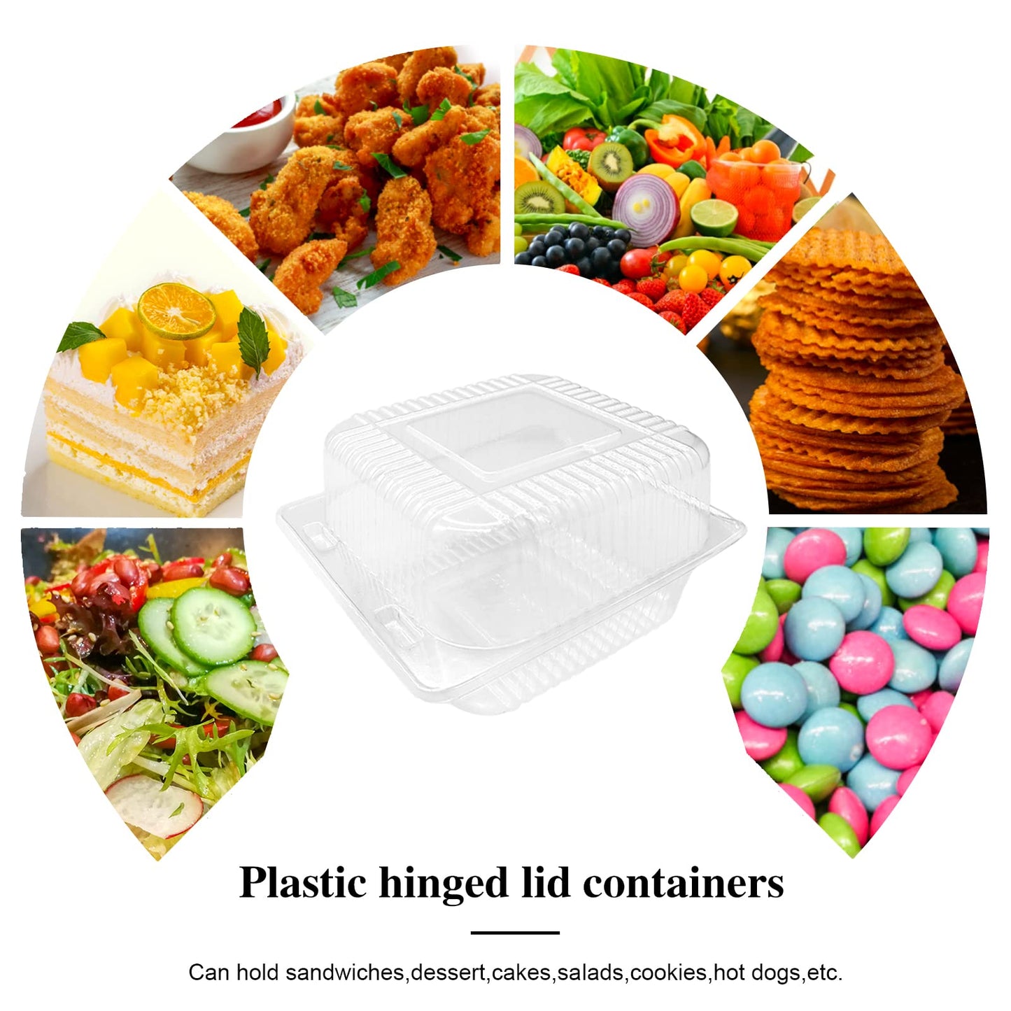 100 Pcs Clear Hinged Plastic Containers with Lids,Individual Cake Slice Containers,Square Plastic Food Container,Disposable Clamshell Take Out…