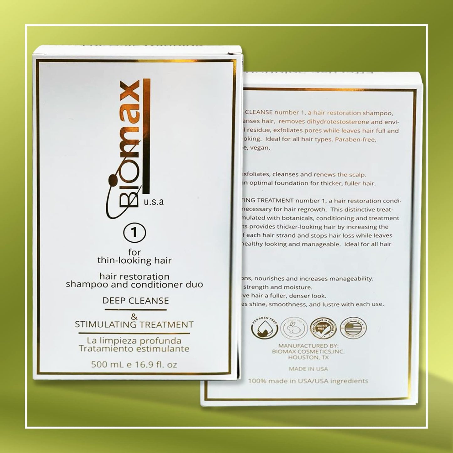 Biomax Deep Cleanse Hair Restoration Shampoo & Stimulating Treatment Color Protection Conditioner No.1 for Thin-Looking Hair, Remove Build-up