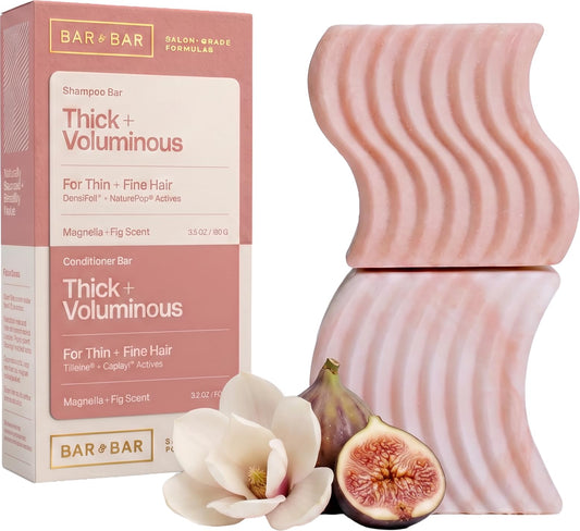 Bar and Bar Shampoo and Conditioner Bar Set - Thick + Voluminous - Volumizing Solid Hair Care Duo - Thin & Fine Hair - Body & Lift - Magnolia & Fig