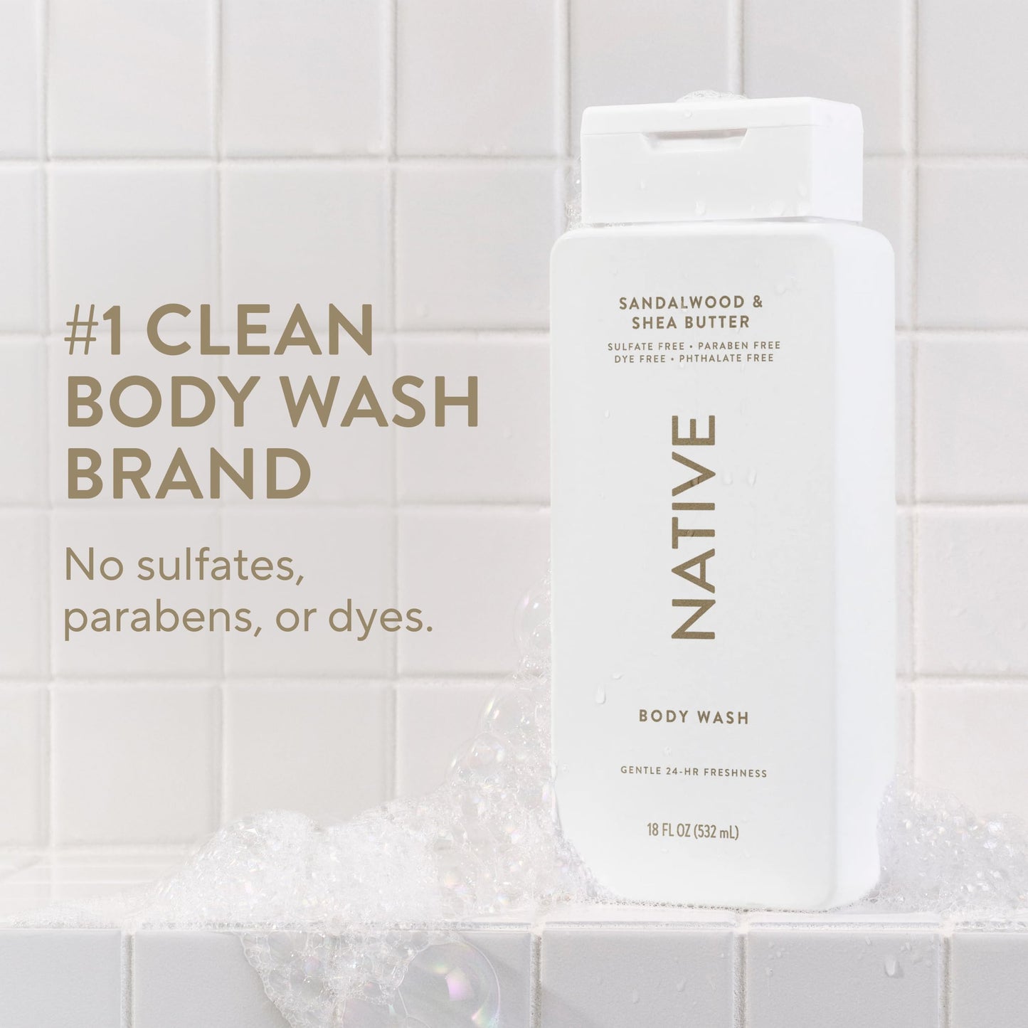 Native Body Wash Contains Naturally Derived Ingredients | For Women & Men, Sulfate, Paraben, & Dye Free Leaving Skin Soft and Hydrating | Sandalwood