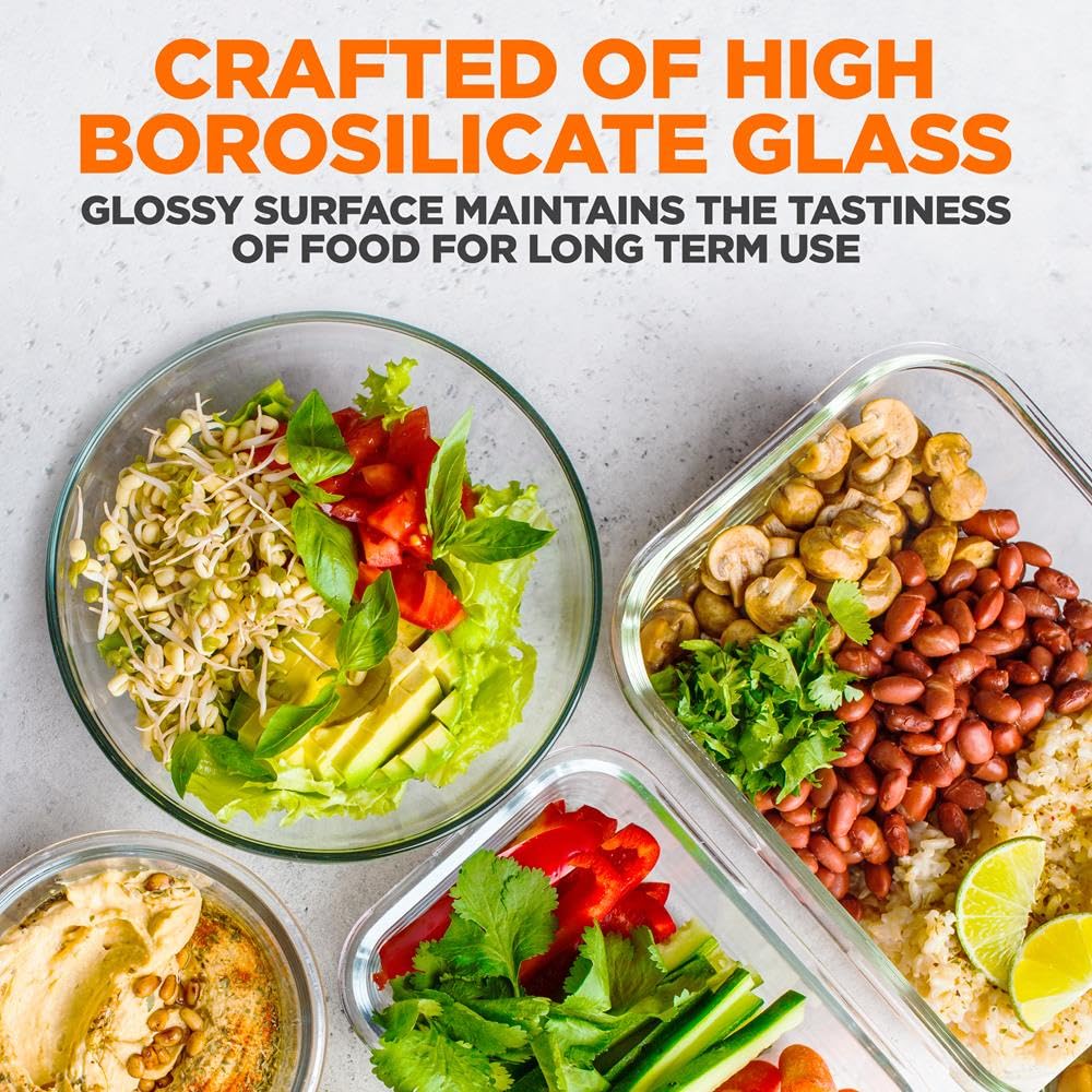 SereneLife 24 Piece Glass Storage Containers with Lids, 12 Pack Glass Meal Prep Container Set for Lunch, Kitchen Storage, Food Storage, Leak Proof…