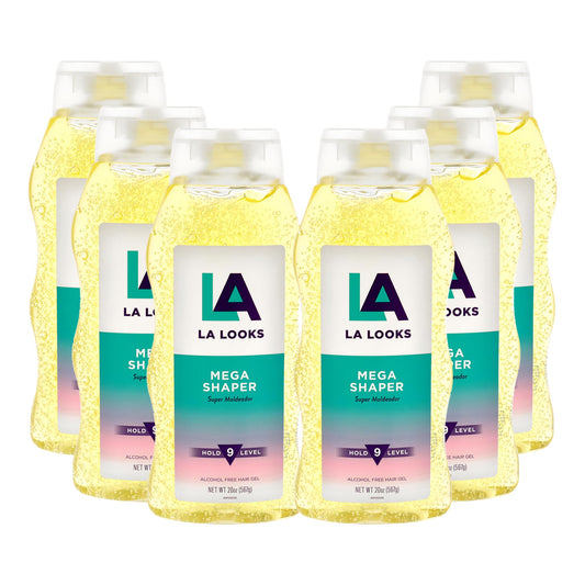 L.A. Looks Mega Shaper Hair Gel - Mega Level 9 Hold - Hair Gel for Women - Lasts All Day - Non-Sticky, Alcohol-Free, No Flaking - 6 pc