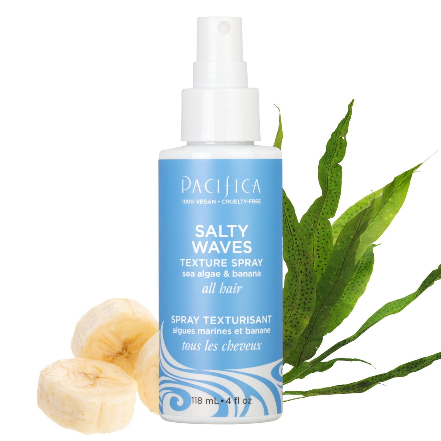 Pacifica Beauty, Salty Waves Texture Sea Salt Spray for Hair, Beachy Waves, Wavy Hair Products, Hydrating, Banana Scent, Curl Enhancing, Paraben Free