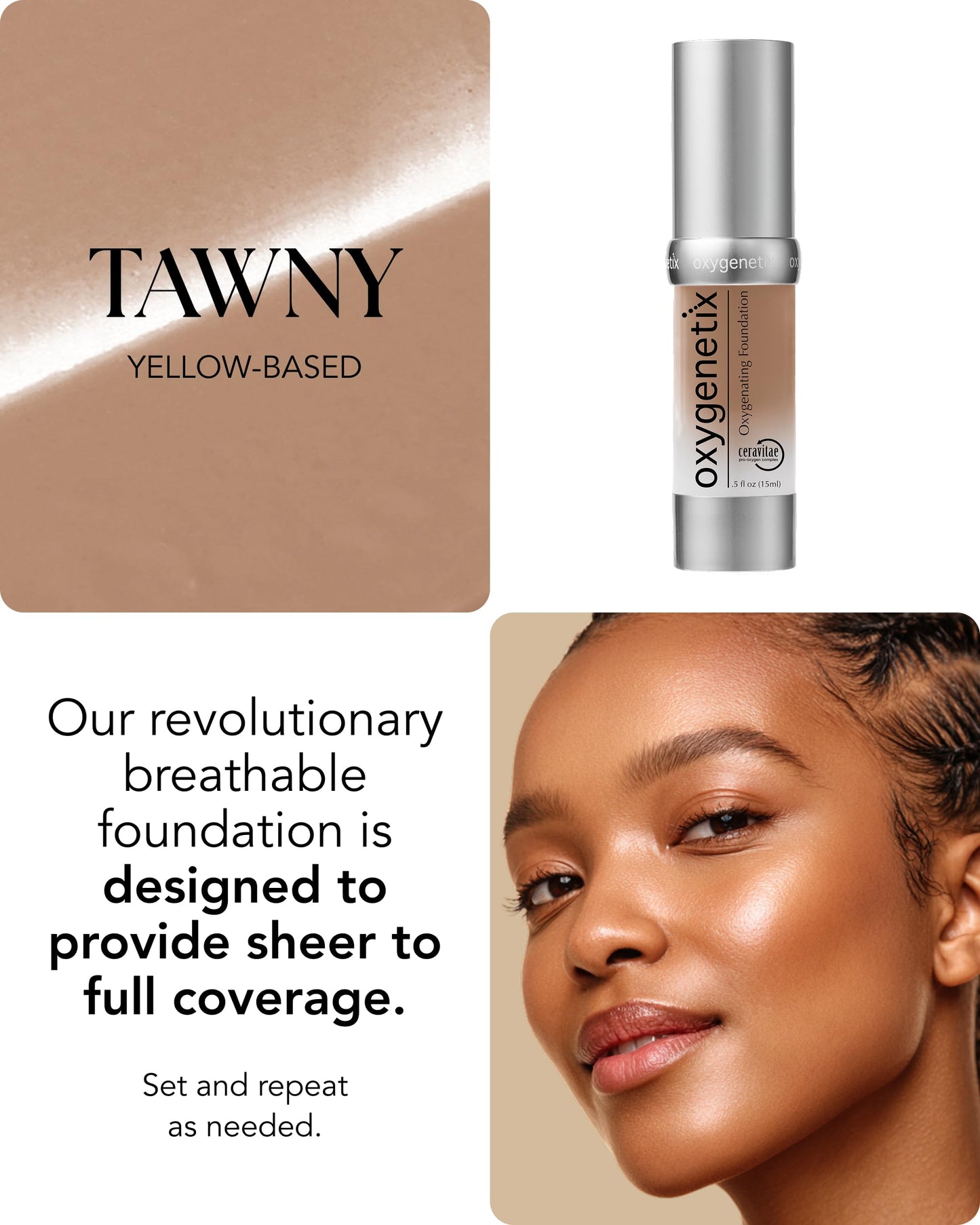 Oxygenetix Oxygenating Foundation - Tawny | Breathable Makeup for Face | Buildable Coverage with Weightless Feel | Longwear Foundation for Women |