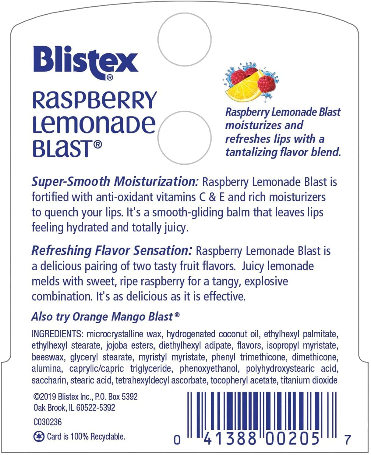 Blistex (2 PACK) Raspberry Lemonade Blast Lip Balm - Moisturizes Dry Lips, 0.15 oz