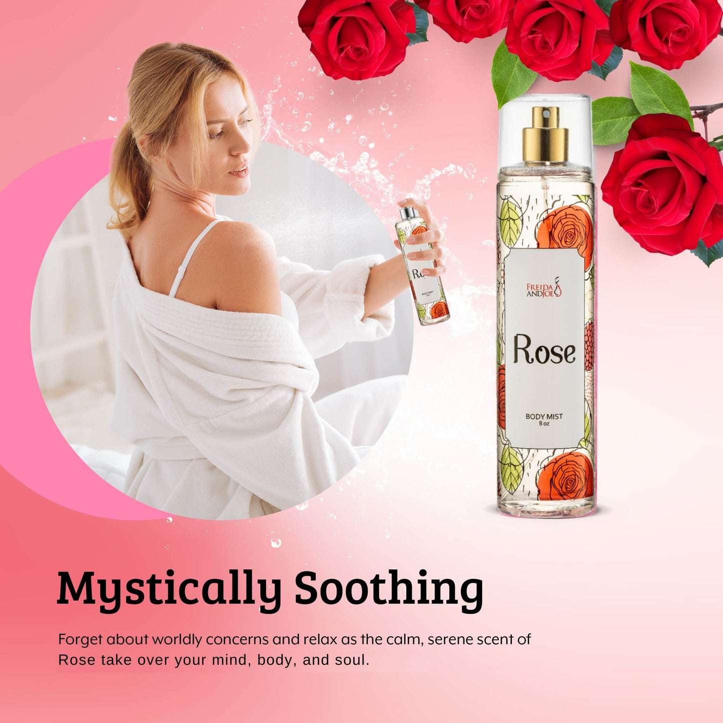 Freida and Joe Rose Elegance Fine Fragrance Body Mist Spray Capturing Timeless Allure of Blooming Roses, 8 oz Spray Bottle Ideal for Gifting, Stocking
