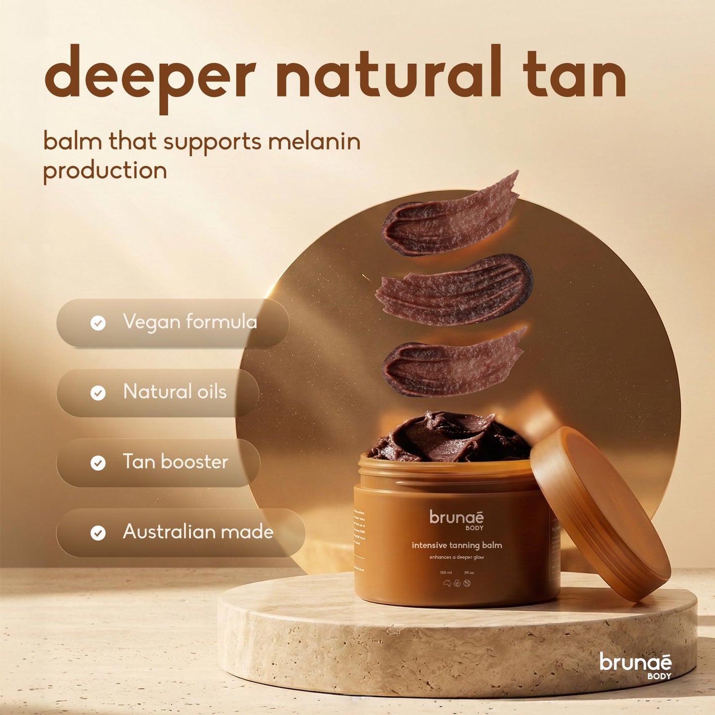 BRUNAE BODY® Intensive Tanning Bed Balm [FOR DARKER & FASTER TAN] - Natural Tan Accelerator Lotion for Sunbed - Sun Tanning Lotion for Women & Men