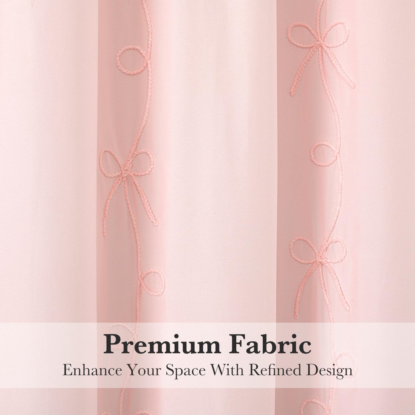 Seasonwood Pink Bow Shower Curtain Cute Fabric Shower Curtain 72 x 72 Inches, Aesthetic Embroidered Textured Shower Curtains Elegant Peach Pretty…