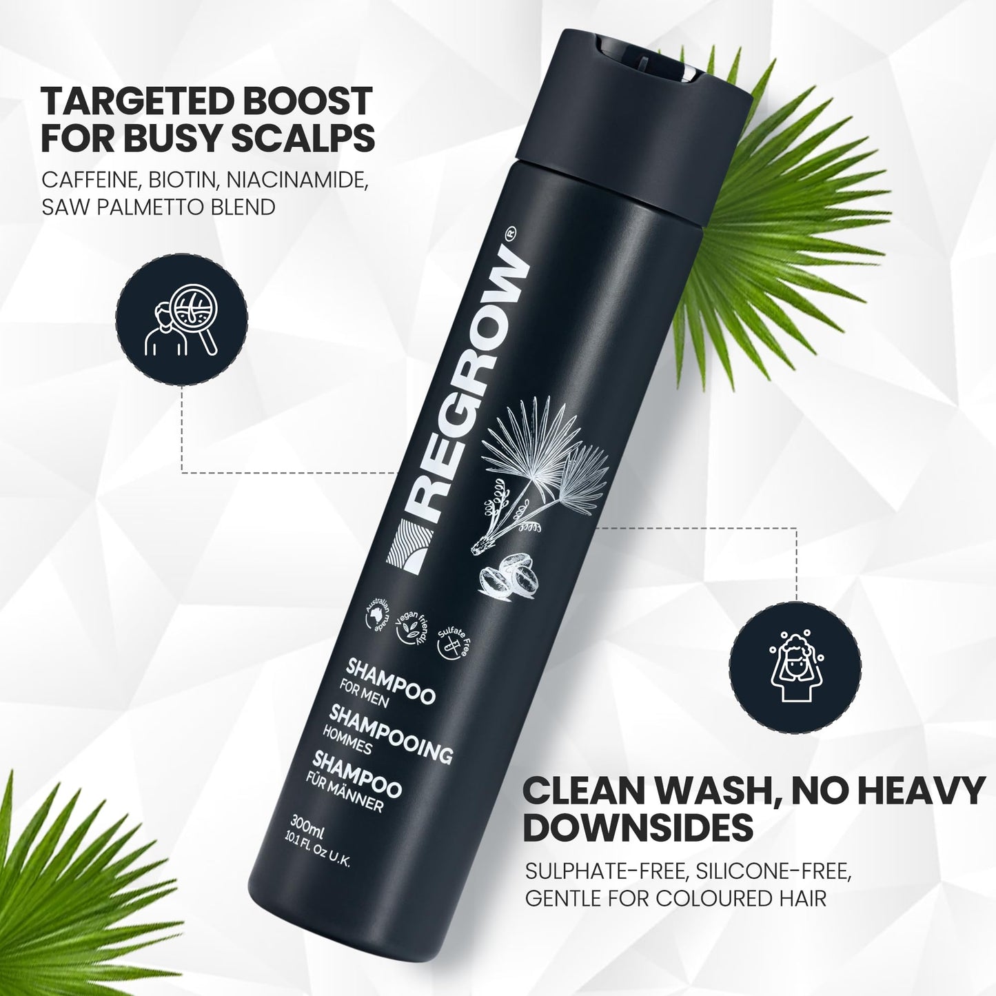 Regrow Hair Regrowth Treatment For Men. Full Set Shampoo, Conditioner & Hair Tonic, For Thicker Fuller Hair, With Caffeine Biotin & Niacinamide