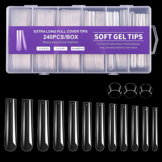 Cycullinyt Long Square Nail Tips, 240Pcs Full Cover Soft Gel Nail Tips Pre-Etched 3XL Square Clear Acrylic False Nail Fake Nail Extension Press On Beauty and Personal Care Cycullinyt Default Title