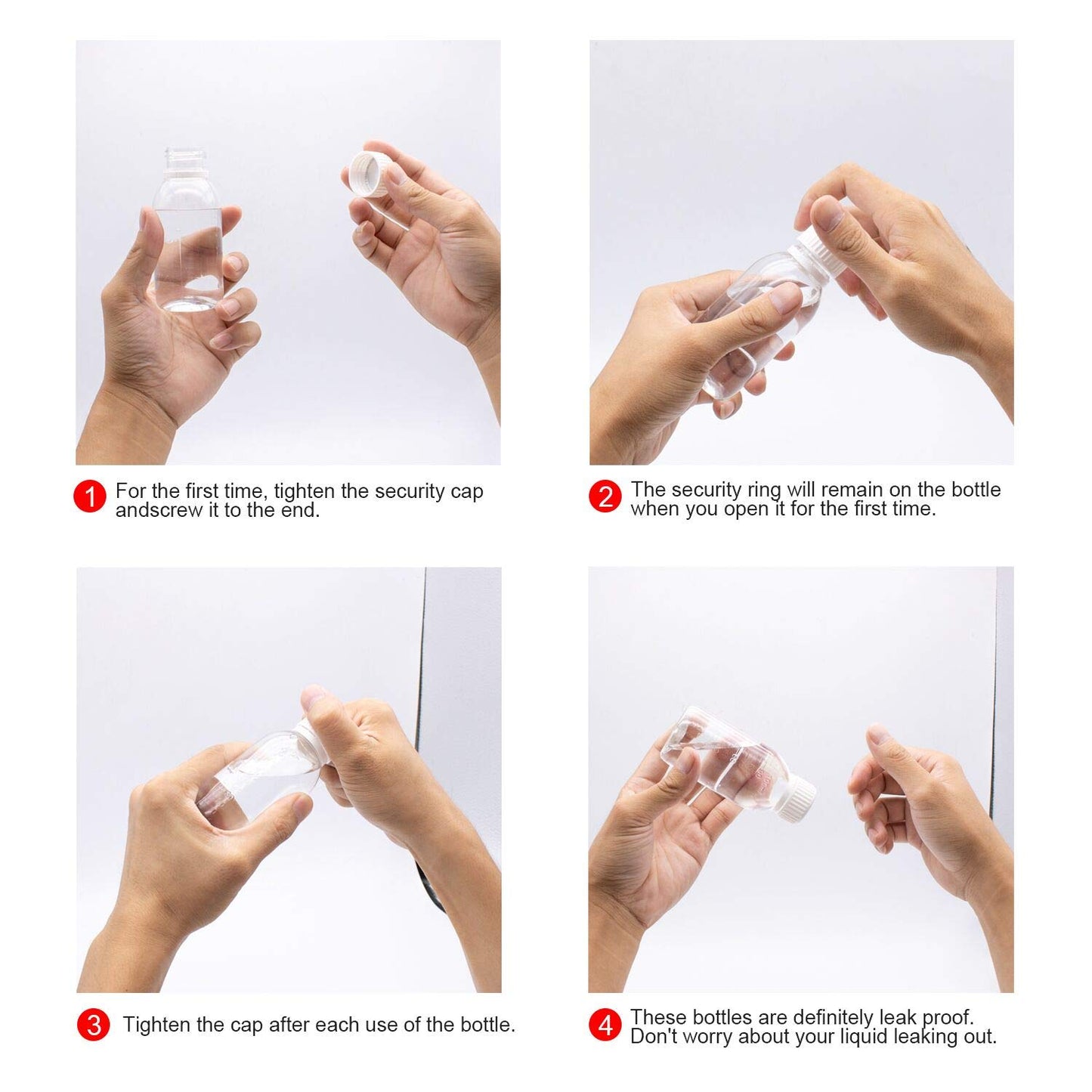 TRENDBOX Pack of 5-100ml Clear Empty PET Mini Storage 100ml/100g/100cc Bottles Hard Plastic Durable Turn Screw Cover Cap Round Filling Liquid