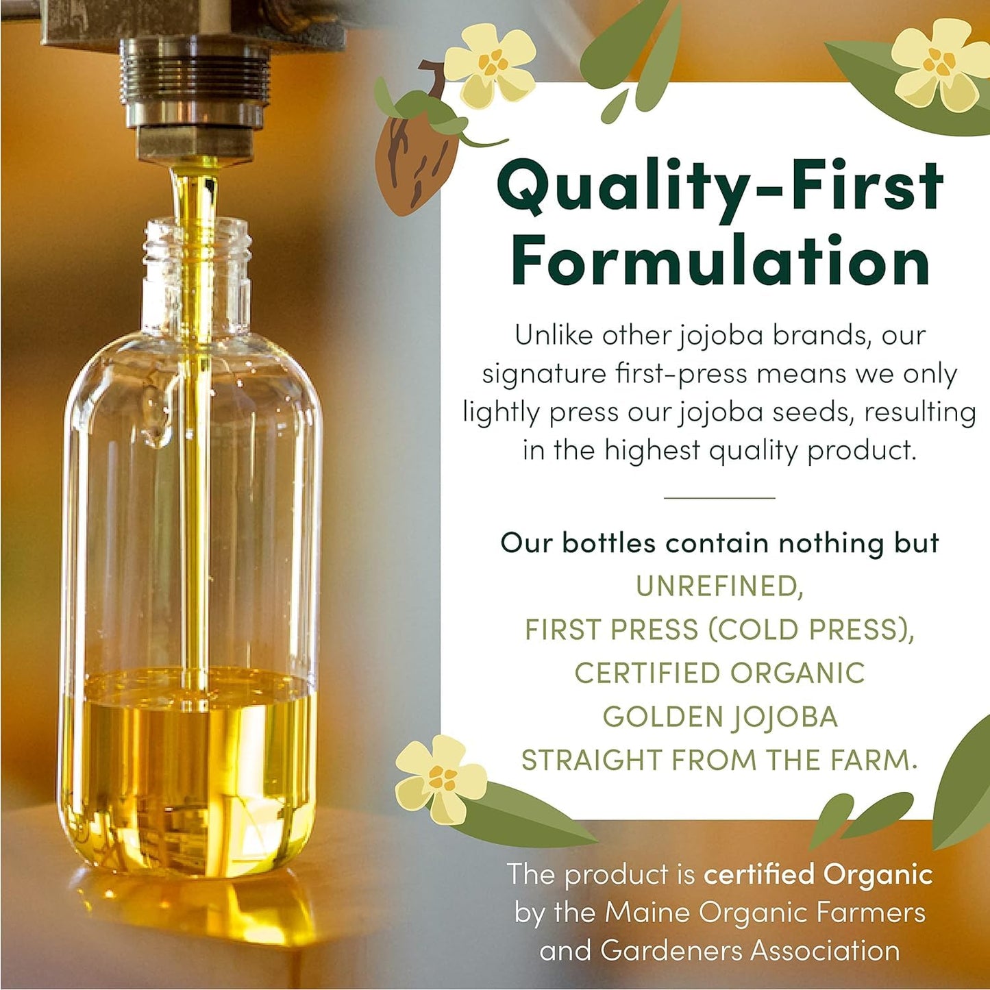 HobaCare Unrefined Organic Jojoba Oil for Skin Care, Hair, Beard, Scalp Massage - 100% Pure Carrier Oil for Perfume or Soap Making - Natural, Vegan