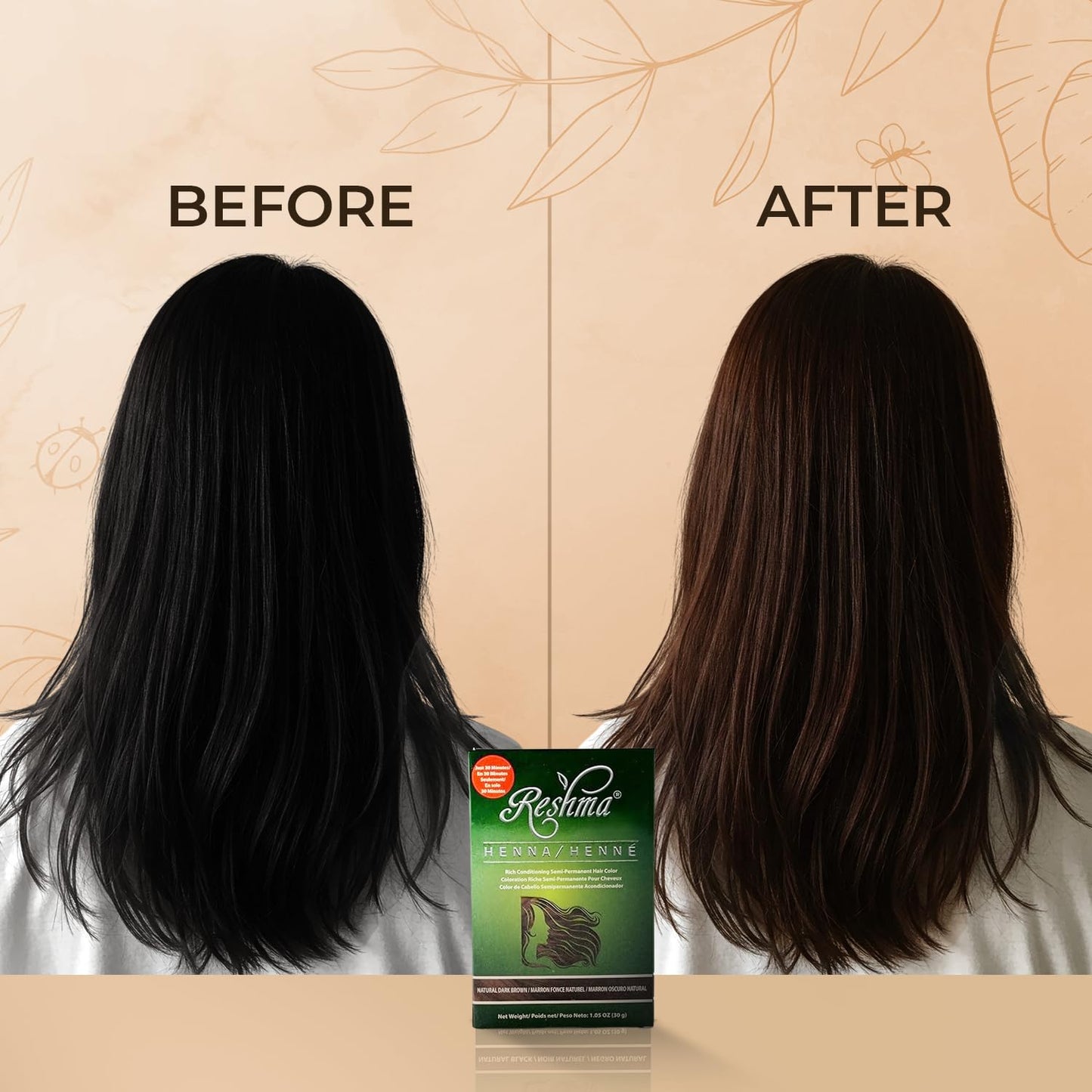 Reshma Beauty 30 Minute Henna Hair Color Infused with Organic Henna Lawsonia Inermis 100% Gray Coverage for Soft, Shiny Hair, Plant-Based Hair