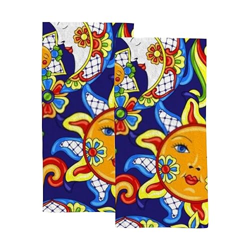 ZKLZI ZHONGJI Hand Towels 2 Piece Mexican Talavera Cute Pattern Blue Comfortable Skin-Friendly Non-Fading Bathroom Spa Kitchen Hotel Bath Gym Running…